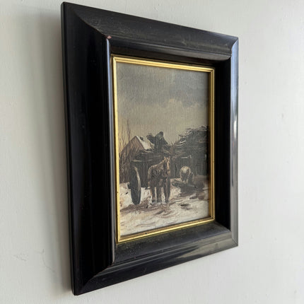 Rustic Farm Oil Painting "Horse Cart" Elegant Small Art Holland Art Shop