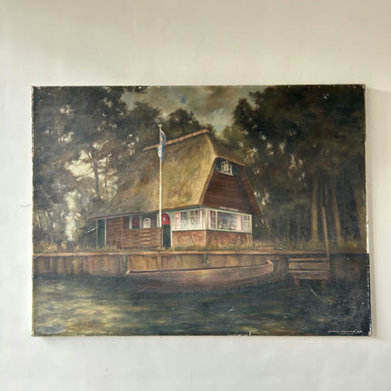 Original Landscape Oil Painting "Waterside House" Detailed Art Holland Art Shop