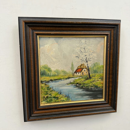 Detailed Landscape Oil Painting "Wooden Frame" Handcrafted Small Art Holland Art Shop