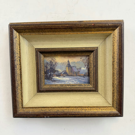 Original Winter Landscape Oil Painting "Gilded Frame" Elegant Small Art Holland Art Shop