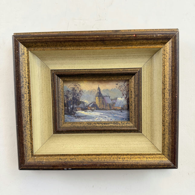 Original Winter Landscape Oil Painting "Gilded Frame" Elegant Small Art Holland Art Shop