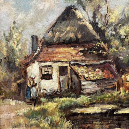 Handcrafted Landscape Oil Painting "Thatched Cottage" Vintage Art Holland Art Shop