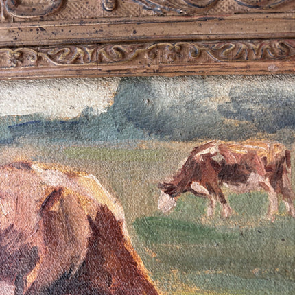 Traditional Animals Oil Painting "Grazing Cow" Vintage Small Art Holland Art Shop