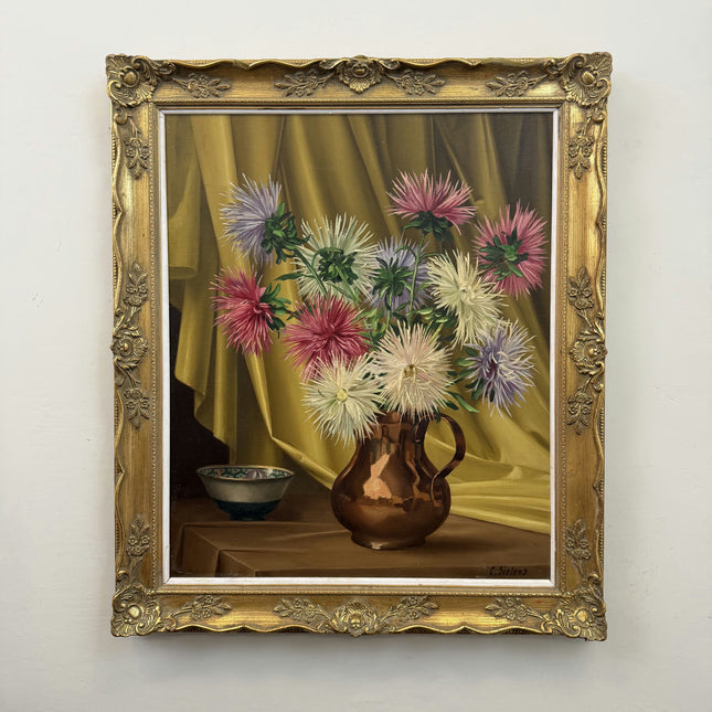 Detailed Floral Still Life Oil Painting "Chrysanthemum Bouquet" Refined Artwork Holland Art Shop