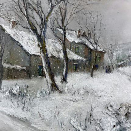 Picardo Authentic Winter Landscape Pastel "Snowy Cottage" Rustic Artwork Holland Art Shop