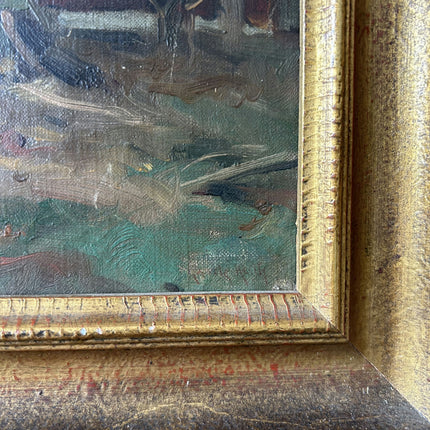 1907 Antique Landscape Oil Painting "Woman With Hat" Small Artwork Holland Art Shop