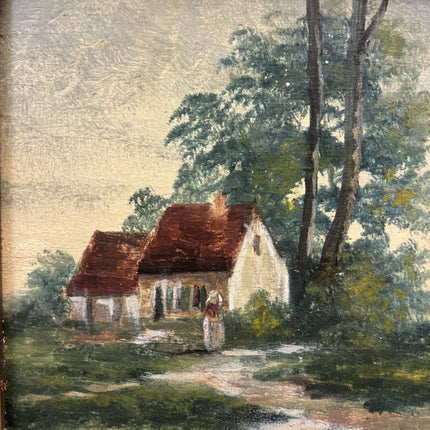 19th Century Antique Landscape Oil Painting "Thatched Cottage" Artwork Holland Art Shop