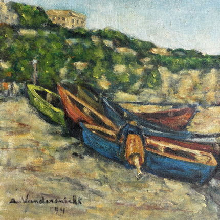 Elegant Seascape Oil Painting "Rowboats Beach" Vintage Artwork Holland Art Shop