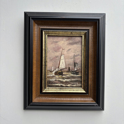 Authentic Seascape Oil Painting "Sailboat Mast" Refined Small Artwork Holland Art Shop