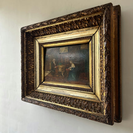 19th Century Antique Interior Oil Painting "Gilded Frame" Artwork Holland Art Shop