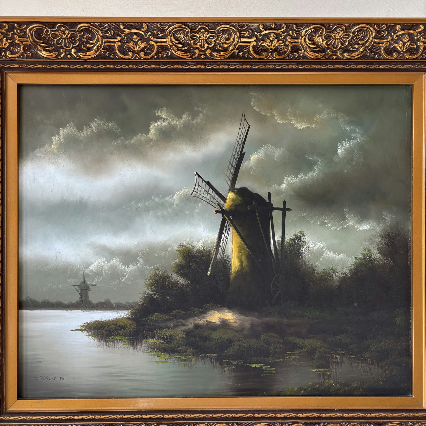 Original Oil Painting Scenery "Windmill Landscape" Remarkable Medium Artwork
