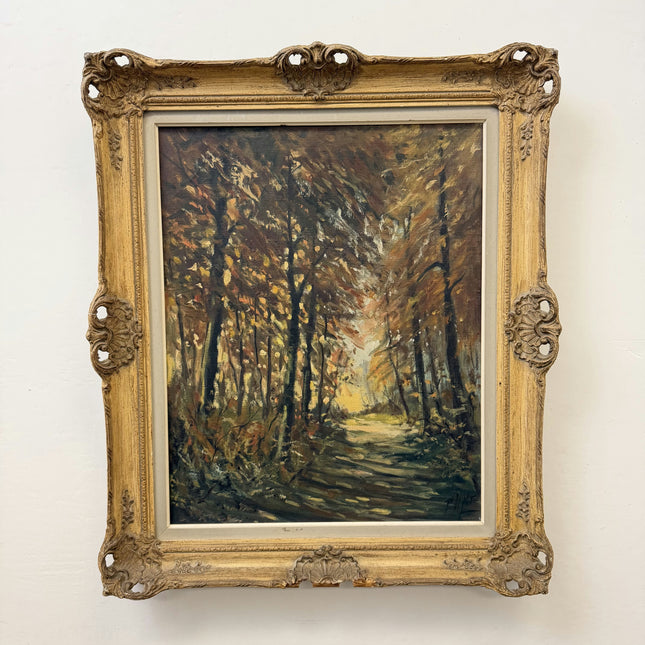 1879 Antique Landscape Oil Painting "Autumn Trees" Artwork Holland Art Shop