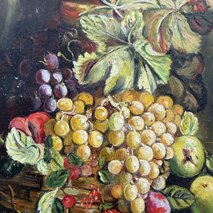 19th Century Antique Still Life Oil Painting "Grapes Basket" Small Artwork Holland Art Shop