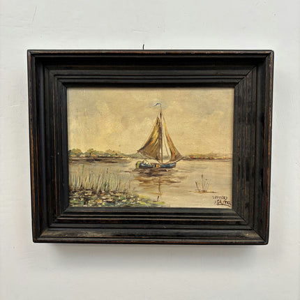 Traditional Seascape Oil Painting "Sailing Boat" Vintage Small Art Holland Art Shop
