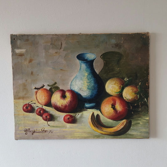Vintage 'Fruits' Mid 20th Century Beautiful Urban Scene Oil Painting