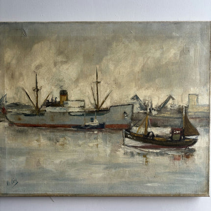 Handcrafted Harbor Scene Oil Painting "Harbor Boat" Elegant Art Holland Art Shop