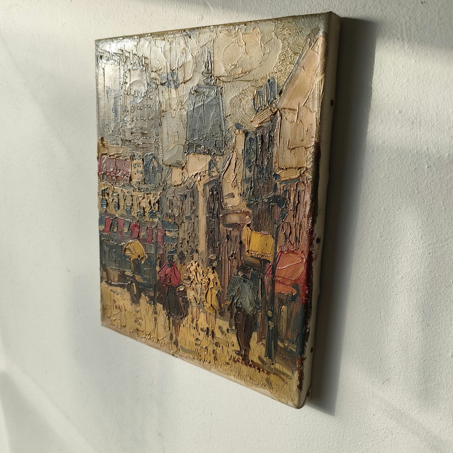 Classic Cityscape Oil Painting "City Stroll" Handcrafted Small Art