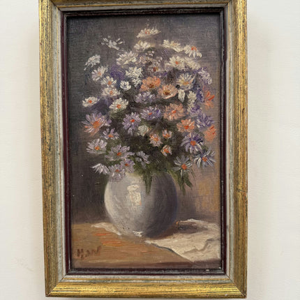 Vintage Flowery Still Life Oil Painting "Flower Vase" Handcrafted Small Artwork Holland Art Shop