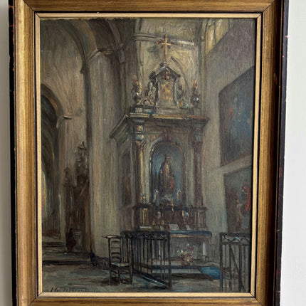 Vintage Church Interior Oil Painting "Church Altar" Expressive Artwork Holland Art Shop