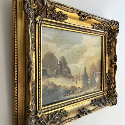 Authentic Winter Landscape Oil Painting "Gilded Frame" Detailed Artwork Holland Art Shop