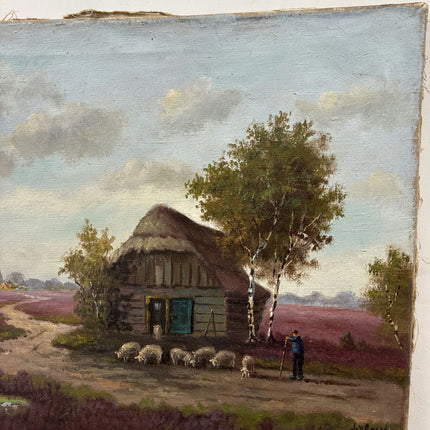 Antique Farm Oil Painting "Thatched Cottage" Detailed Art Holland Art Shop
