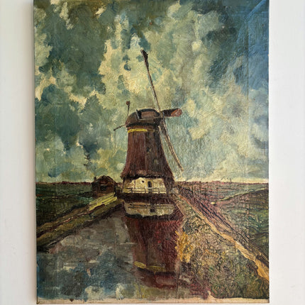 Rustic Landscape Oil Painting "Windmill Tower" Traditional Artwork Holland Art Shop