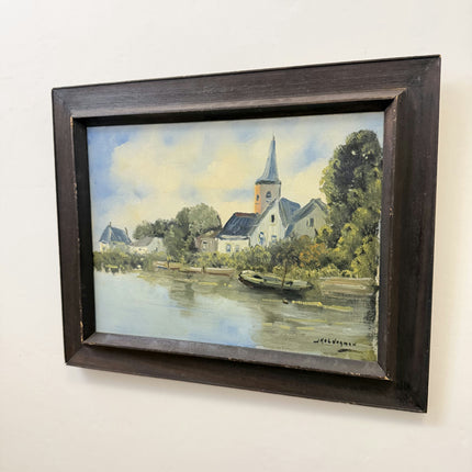 Elegant Landscape Oil Painting "Village Church" Vintage Art Holland Art Shop