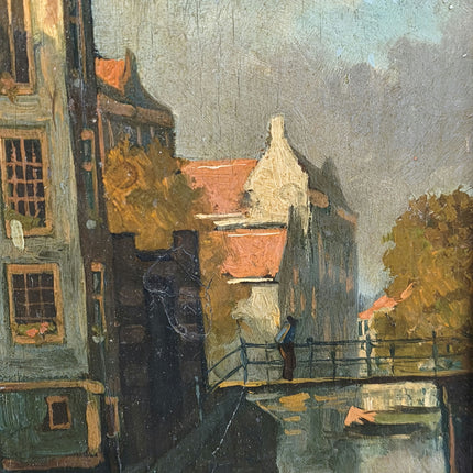 Antique Cityscape Oil Painting "Canal Houses" Handcrafted Artwork Holland Art Shop