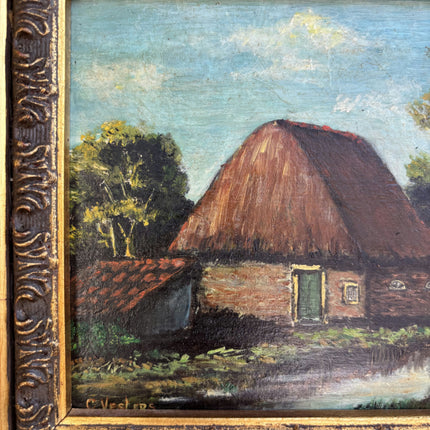 Handcrafted Farm Oil Painting "Thatched Cottage" Rustic Small Art Holland Art Shop