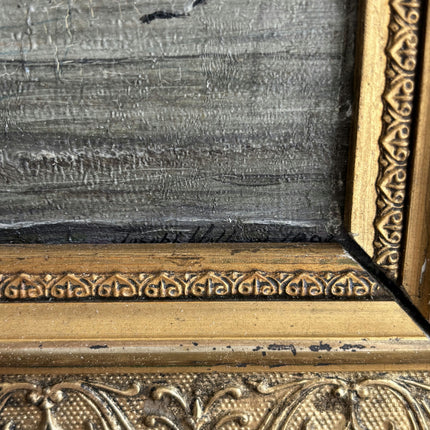 19th Century Antique Seascape Oil Painting "Gilded Frame" Belgique Artwork Holland Art Shop