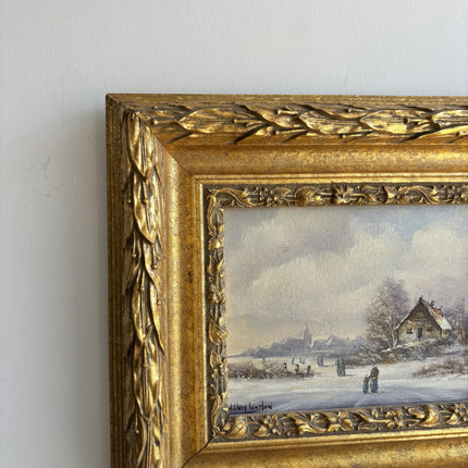 Vintage Winter Landscape Oil Painting "Gilded Frame" Classic Small Art Holland Art Shop