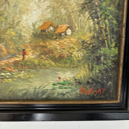 Antique Oil Painting Landscape "Red Tree Reflection" Refined Small Artwork Holland Art Shop