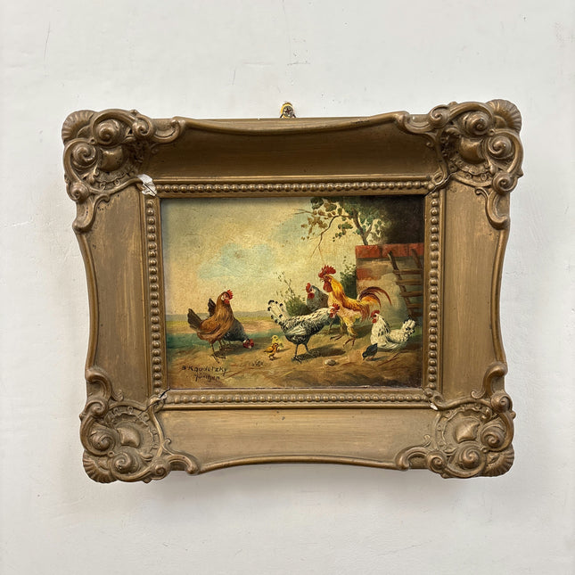 Rustic Animals Oil Painting "Rooster Group" Classic Bogdan Kaudetzky Holland Art Shop