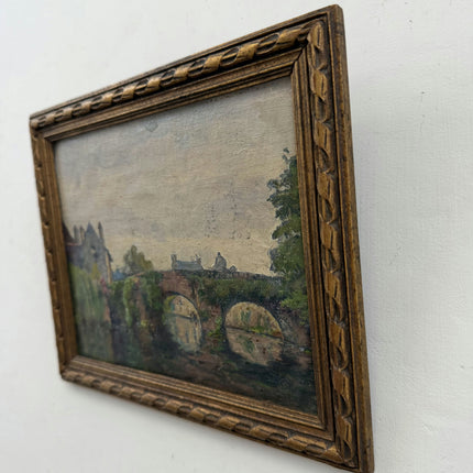 Detailed Landscape Oil Painting "Stone Bridge" Handcrafted Small Art Holland Art Shop
