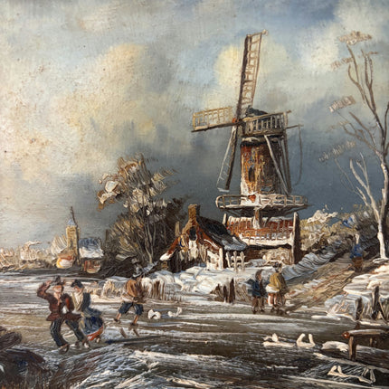 Antique Winter Landscape Oil Painting "Gilded Frame" Detailed Small Art Holland Art Shop