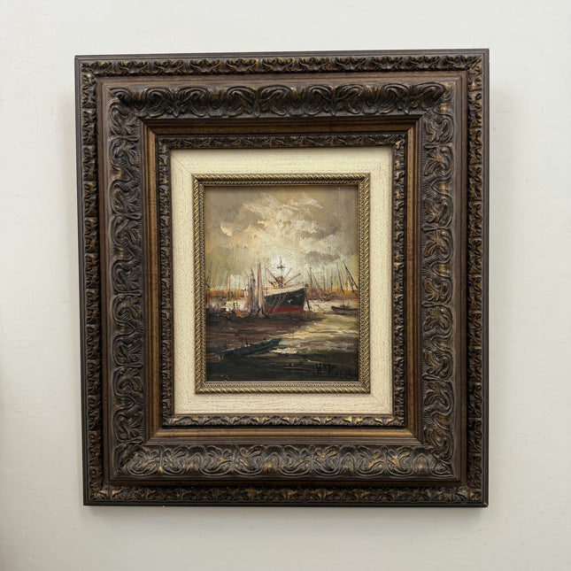 Refined Harbor Scene Oil Painting "Ornate Frame" Classic Artwork Holland Art Shop
