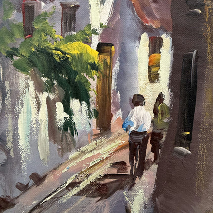 Expressive Cityscape Oil Painting "Cobblestone Street" Classic Large Artwork Holland Art Shop