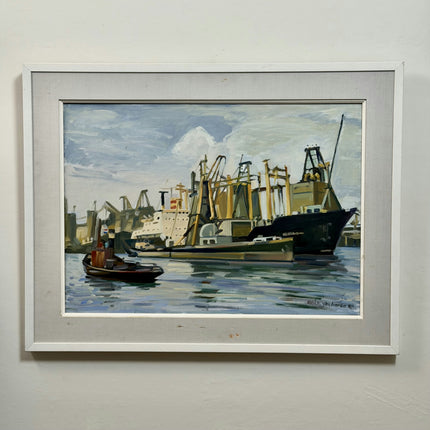 Vintage Harbor Scene Oil Painting "Stretched Canvas" Detailed Large Art Holland Art Shop