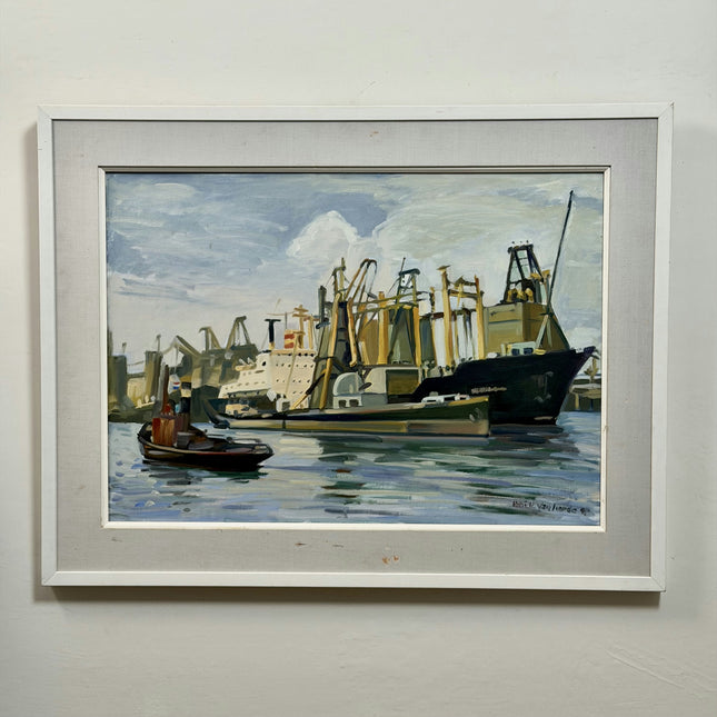 Vintage Harbor Scene Oil Painting "Stretched Canvas" Detailed Large Art Holland Art Shop