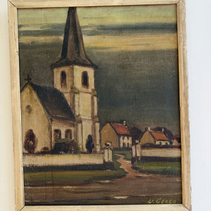 Authentic Oil Painting "White Church" Original Medium Sized Art Holland Art Shop