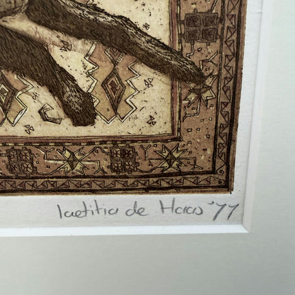 Original Animals etching "Resting Dog" Rustic Small Art Holland Art Shop