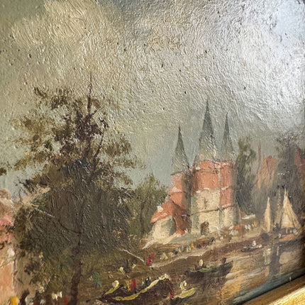 Antique Harbor Scene Oil Painting "Gilded Frame" Classic Art Holland Art Shop