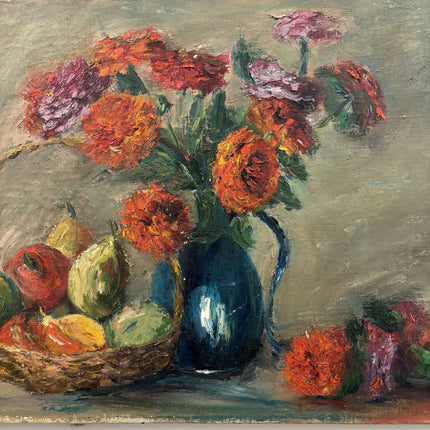 Antique Floral Still Life Oil Painting "Flower Vase" Rustic Artwork Holland Art Shop