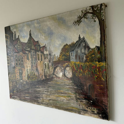 Expressive Cityscape Oil Painting "Stone Bridge" Detailed Large Artwork Holland Art Shop