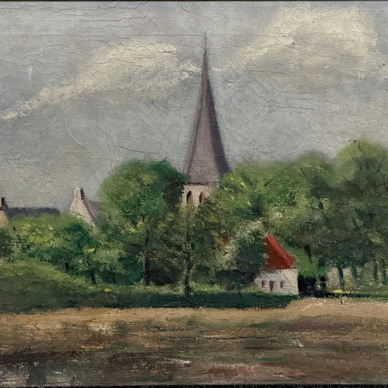 Rustic Landscape Oil Painting "Village Church" Original Art Holland Art Shop
