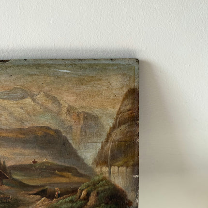 19th Century Oil Painting Landscape "Mountain Cabin" Small Artwork Holland Art Shop