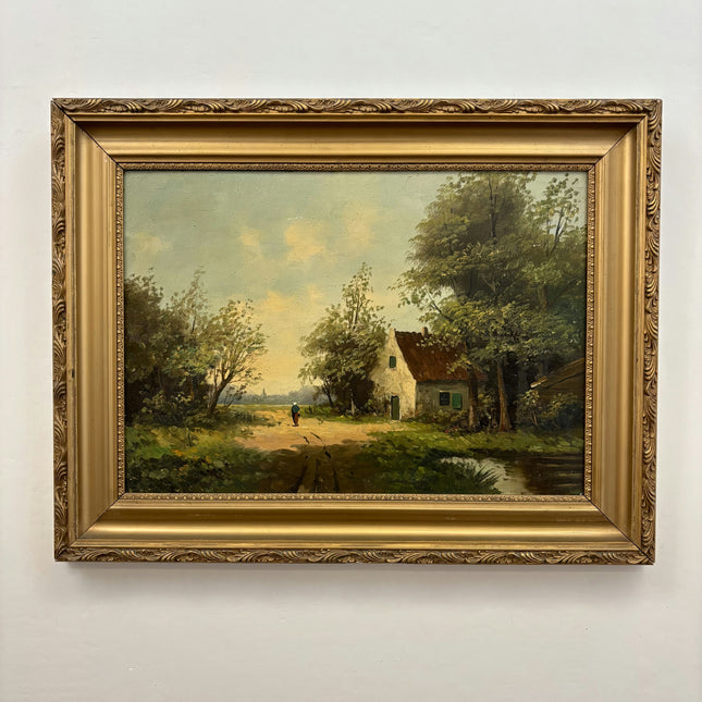 Original Landscape Oil Painting "Country Cottage" Vintage Artwork Holland Art Shop