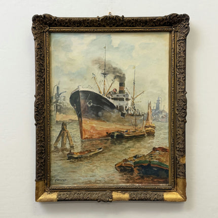 Rustic Harbor Scene Oil Painting "Docked Ship" Elegant Artwork Holland Art Shop