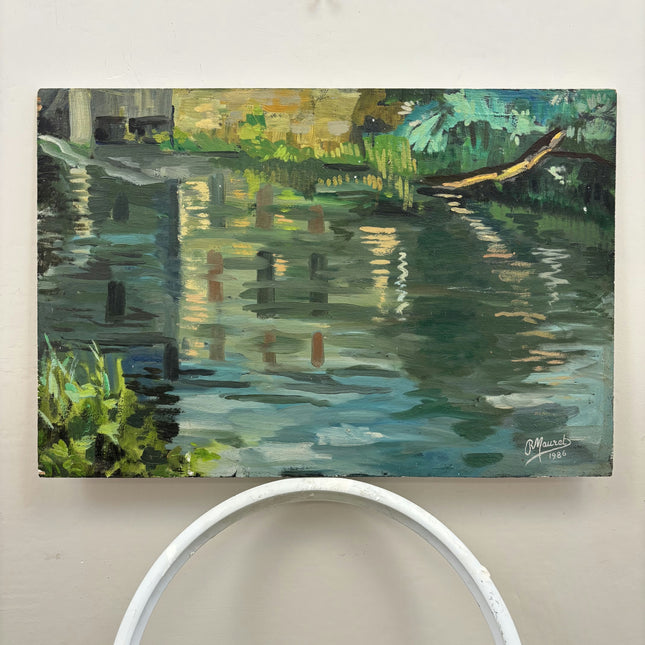 Expressive Harbor Scene Oil Painting "River Reflection" Refined Art Holland Art Shop