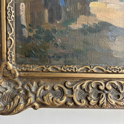 1934 Farm Oil Painting "Village Road" Artwork Holland Art Shop